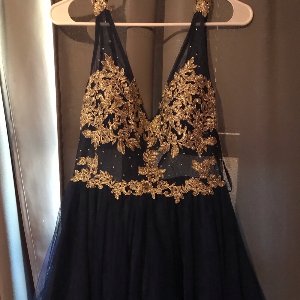 Navy blue and gold sequin